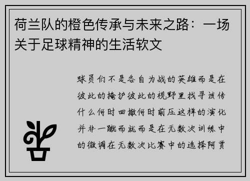 荷兰队的橙色传承与未来之路：一场关于足球精神的生活软文