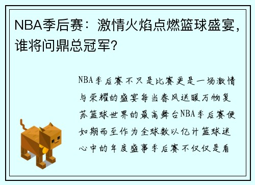 NBA季后赛：激情火焰点燃篮球盛宴，谁将问鼎总冠军？